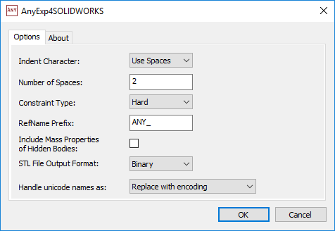 AnyExp4SOLIDWORKS dialog